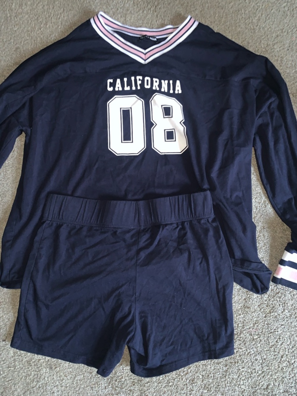 California 08 Navy Lounge Set with Pink-Trim V-Neck